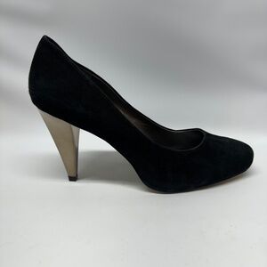 BANANA REPUBLIC Black Suede Pumps Size 9 M Hidden Platform Gold Metallic Heels